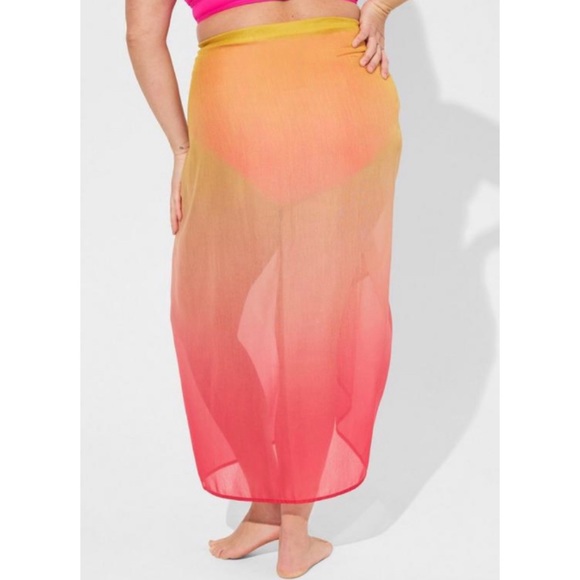🆕 Gradient Sarong Wrap Swim Swimsuit Cover up NWT Torrid New Pink Yellow - Picture 3 of 4